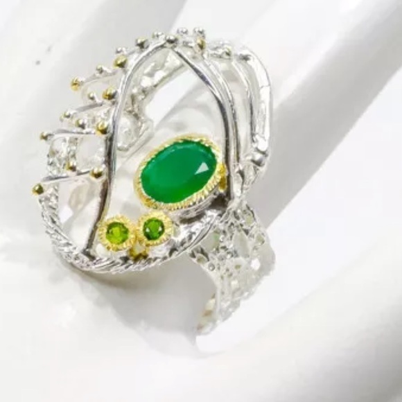 Unique caged green onyx sterling silver ring 8 - Picture 3 of 5